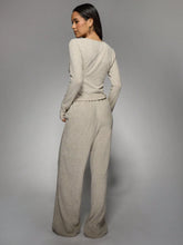 MISSGUIDED Knit Plunge Neck Long Sleeves Top And Wide Leg Trousers Two Piece Co Ord Set